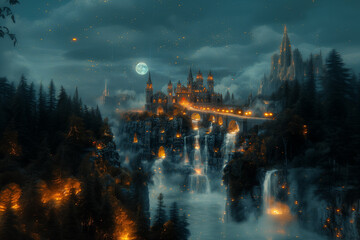 Fototapeta premium Ethereal Spires: Where Ancient Stones Dance with Magic - generative AI