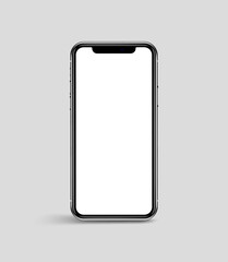 Realistic smartphone mockup with blank white display isolated