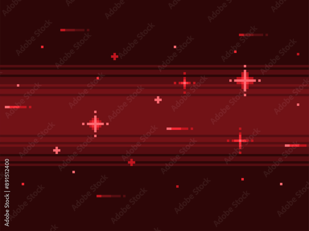 Poster red dark gradient with sparkles and speed lines background, pixel art style