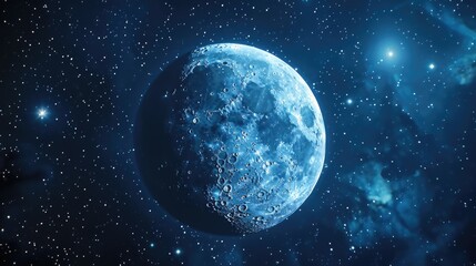 moon in space against the background of stars and galaxies