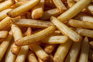 French fries or potato fries with salt taste isolated on background, fast food with high calories, popular appetizer or snack.