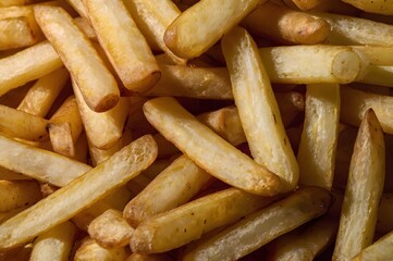 French fries or potato fries with salt taste isolated on background, fast food with high calories, popular appetizer or snack.