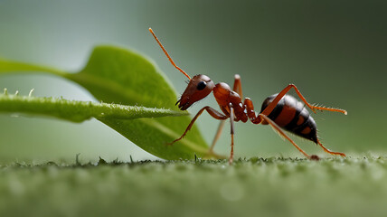 An ant carrying a large leaf, symbolizing hard work and determination.