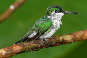 Obraz premium Whitebrowed Purpletuft Iodopleura isabellae resting on a branch in the Amazon rainforest also called Pintordesobrancelhabranca
