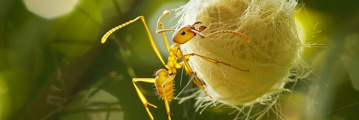 Weaver Ant Oecophylla building a nest in the Amazon rainforest known locally as Formigatecel