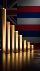 Obraz premium A row of gold bars of varying sizes is arranged in front of an Hawaii flag, symbolizing wealth and economic strength
