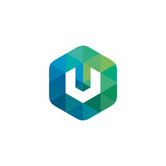 Hexagon Letter U Pixel logo design vector template