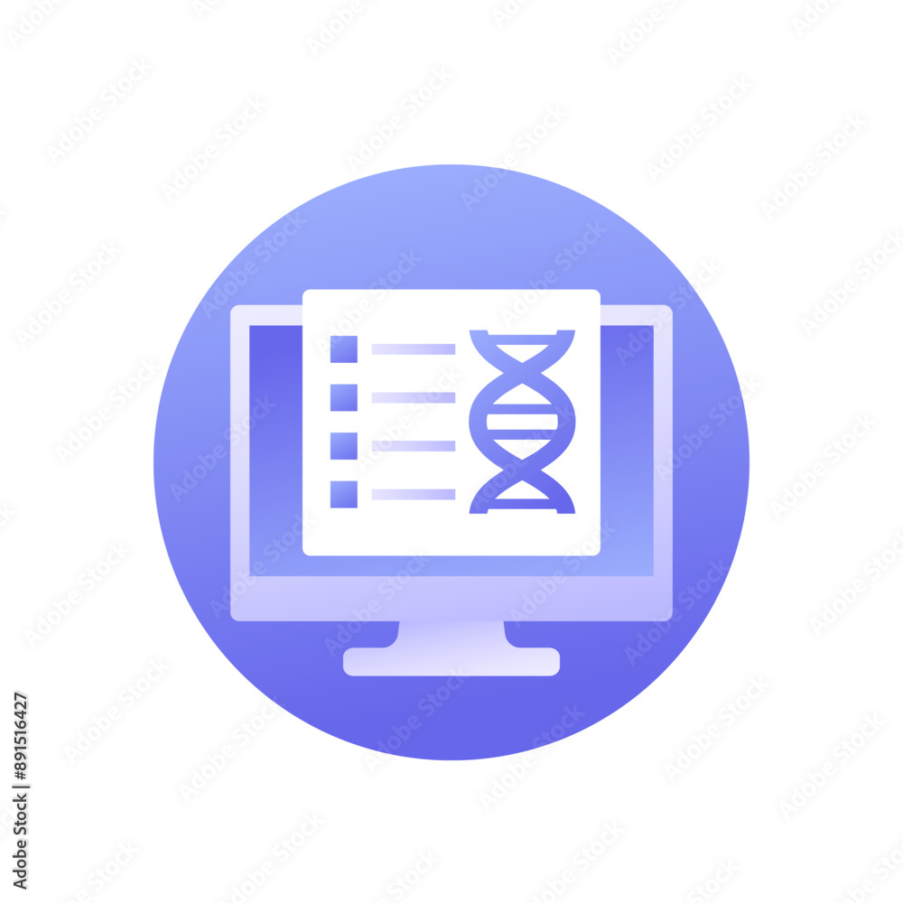 Poster bioinformatics vector icon, analysis of biological data and dna