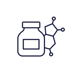bottle of chemicals line icon with a molecule