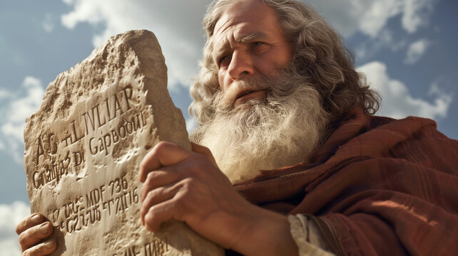 Moses receiving the ten commandments at Mount Sinai, religion and faith, prophet of judaism and christianity 