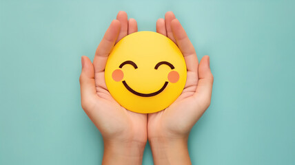 Happy smiling face, love and emotion, mental health concept, positive thinking mind and attitude, support and self esteem