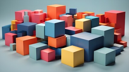 Obraz premium A collection of geometric cubes in various hues, rendered in 3D