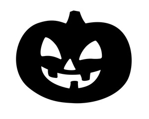 Halloween pumpkin with evil face - vector silhouette picture for logo stencil or pictogram. Jack-o'-lantern sign or icon