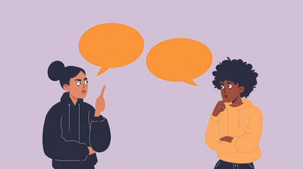A cartoon illustration of two people in an animated discussion, one person frustrated and pointing, the other holding their chin thoughtfully