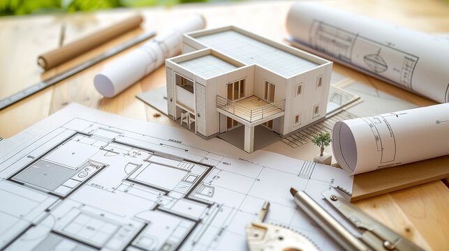 Projet de construction d'une maison d'habitation moderne d'architecte sous forme d'esquisse avec plan