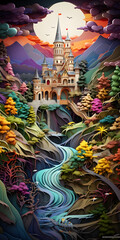 Obraz premium Quilled Castle River Scene