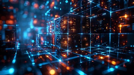 Fototapeta premium Unlocking the Power of Blockchain Technology with a Futuristic Circuit Board Design and Neon Lights