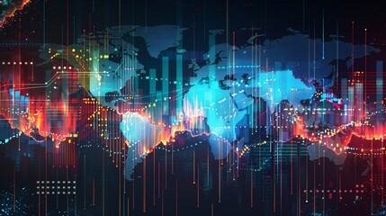 business stock market graphs with a world economic map.