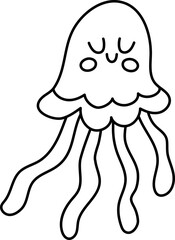 Vector black and white jellyfish icon. Under the sea line illustration with cute funny jelly. Ocean animal clipart. Cartoon underwater or marine clip art or coloring page for children