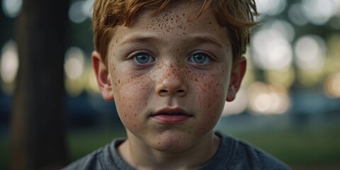 A young boy with distinctive freckles on his face. - Powered by Adobe