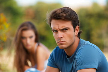 Obraz premium A man and a woman are sitting in a park