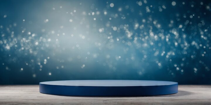 Blue Stage podium Perfect for demonstrating any product Front view Pedestal platform or podium blank space for beauty cosmetic product on blue backround.