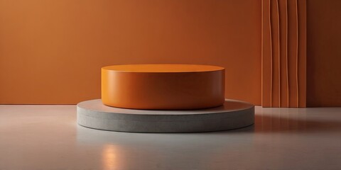 Bright orange colour minimal concept cylinder pedestal or podium for product showcase display on empty background.
