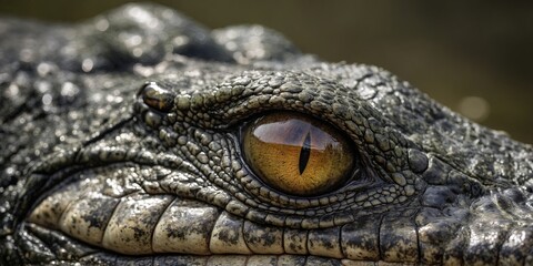 Fototapeta premium Closeup of alligator and crocodile eyes.