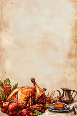 Thanksgiving Doodle Page Print Border Design for Mock Up Message Background