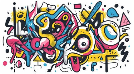 A doodle sketch featuring vibrant shapes and lines on a white background, perfect for conceptual designs.