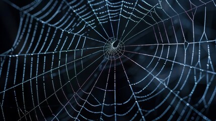 Obraz premium Dew-covered Spider Web - Close-Up Macro Photography