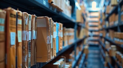 Close-up of files and classified documents in a secure archive facility