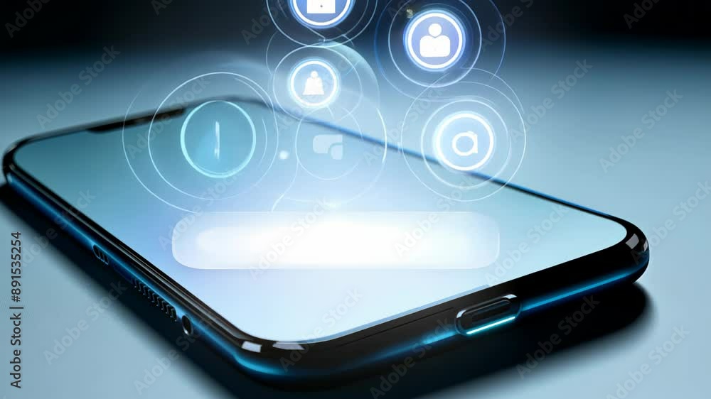 Poster smartphone with various application icons displayed in the air. concept: technology mobile applicati