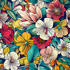 Artistic seamless floral image with bold, colorful blossoms and detailed foliage for a captivating book cover 3