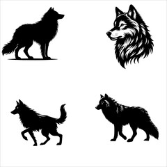 silhouette of wolf on clean vector isolated white white background 
