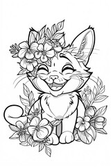 Fototapeta premium Kids colouring book page. Adorable black and white illustration of a cartoon kitten exuding charm and sweetness
