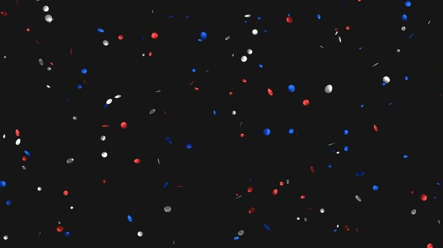 Loop Animation flying red, white, blue confetti on Alpha channel. Labor day