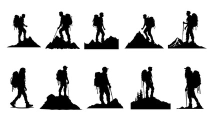 hiker mountain climber adventure silhouette for logo