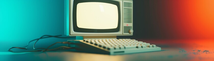 Vintage CRT Monitor Showing Cybersecurity Warning in 80s Style Dark Room