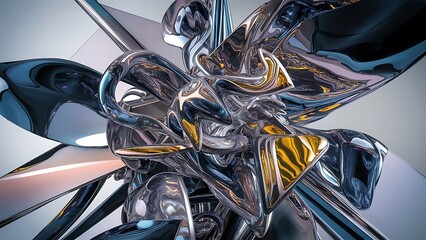 Abstract glass composition. 3d render of geometric shapes made of reflective and refractive material. Dispersion effects background