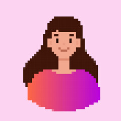 Pixel avatar character woman. Pixelated human face