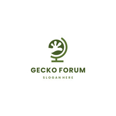 Gecko forum logo design, gecko footprint combine with globe logo icon template