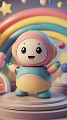 Fototapeta premium Positive cute robot 3d render illustration vector background