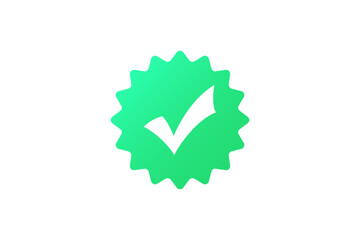 Approved Icon. White Check Mark with Green Circle Shape Sparkle Star Sticker Label isolated on White Background. Flat Vector Icon Design Elements For Web Templates.