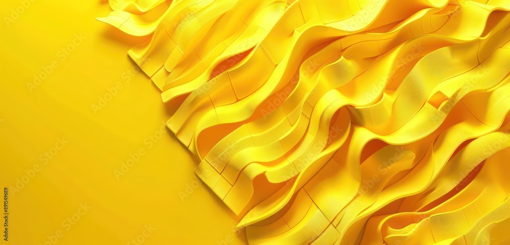 Poster bright yellow abstract background showcasing distorted text and layered, overlapping letters with a 