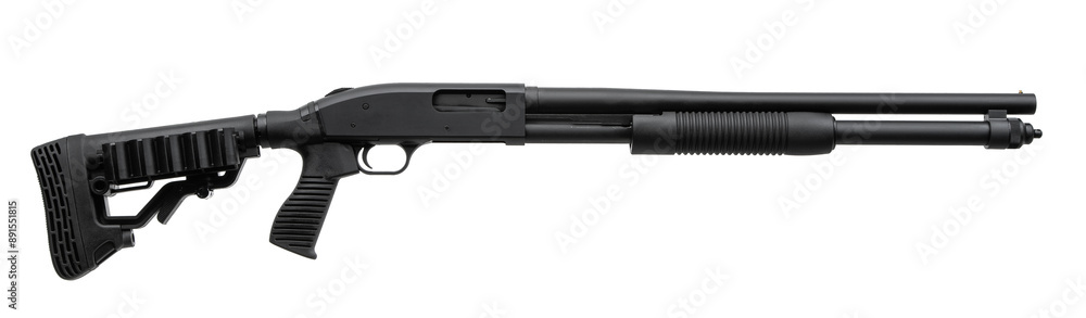 Canvas Prints pump-action 12 gauge shotgun isolated on a white background. additional handle. a smooth-bore weapon