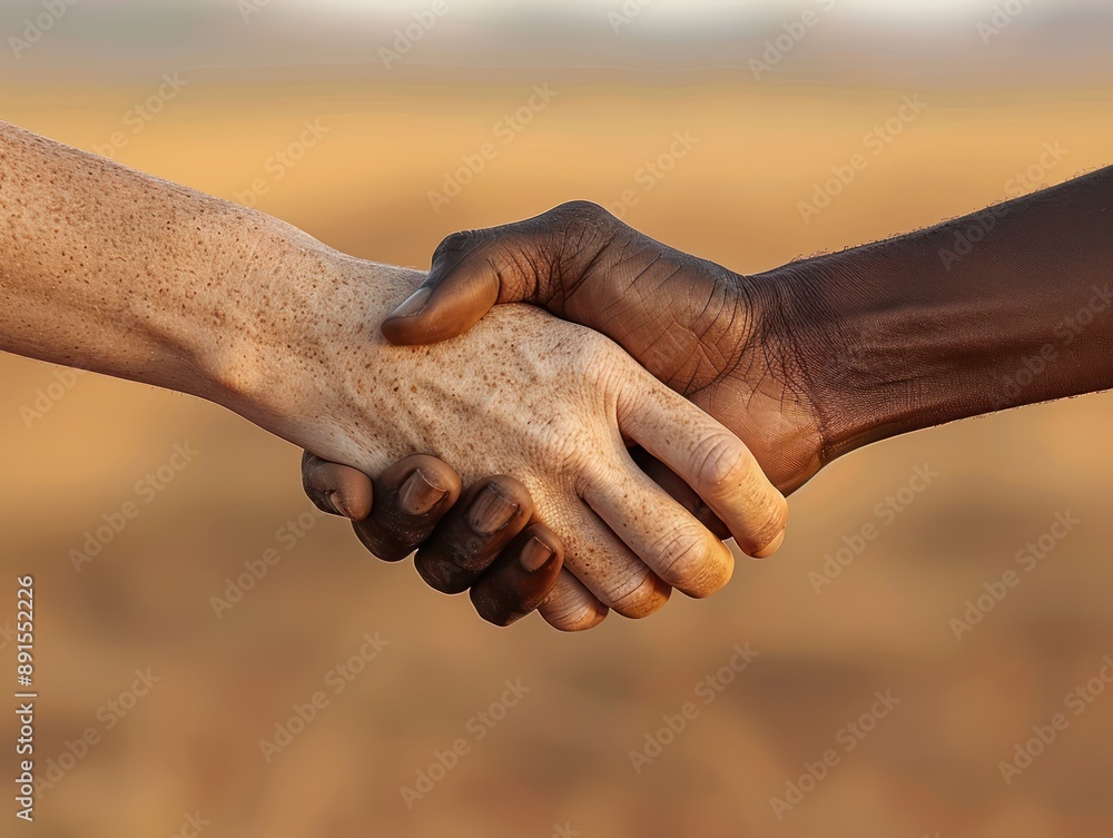 Poster building inclusive partnerships a handshake across cultures and backgrounds, representing diversity 