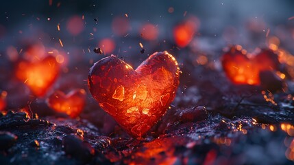 sparkling pink hearts on glittery background with lights, saint valentine day, Generative AI