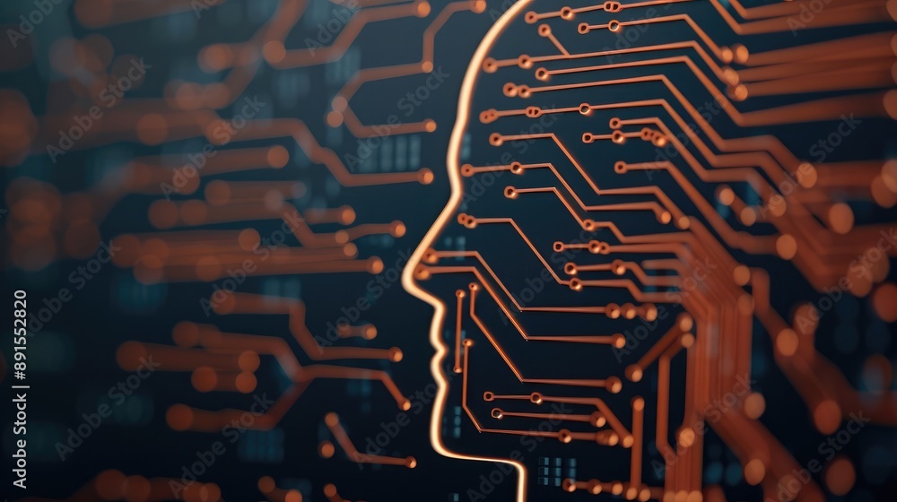 Aufkleber abstract digital face made from circuit lines representing ai, machine learning, and technology inno