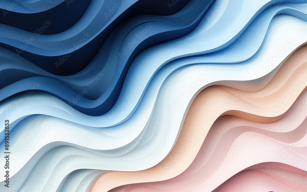 Poster abstract waves in gradient colors of blue and pink creating a smooth, layered pattern. ideal for bac